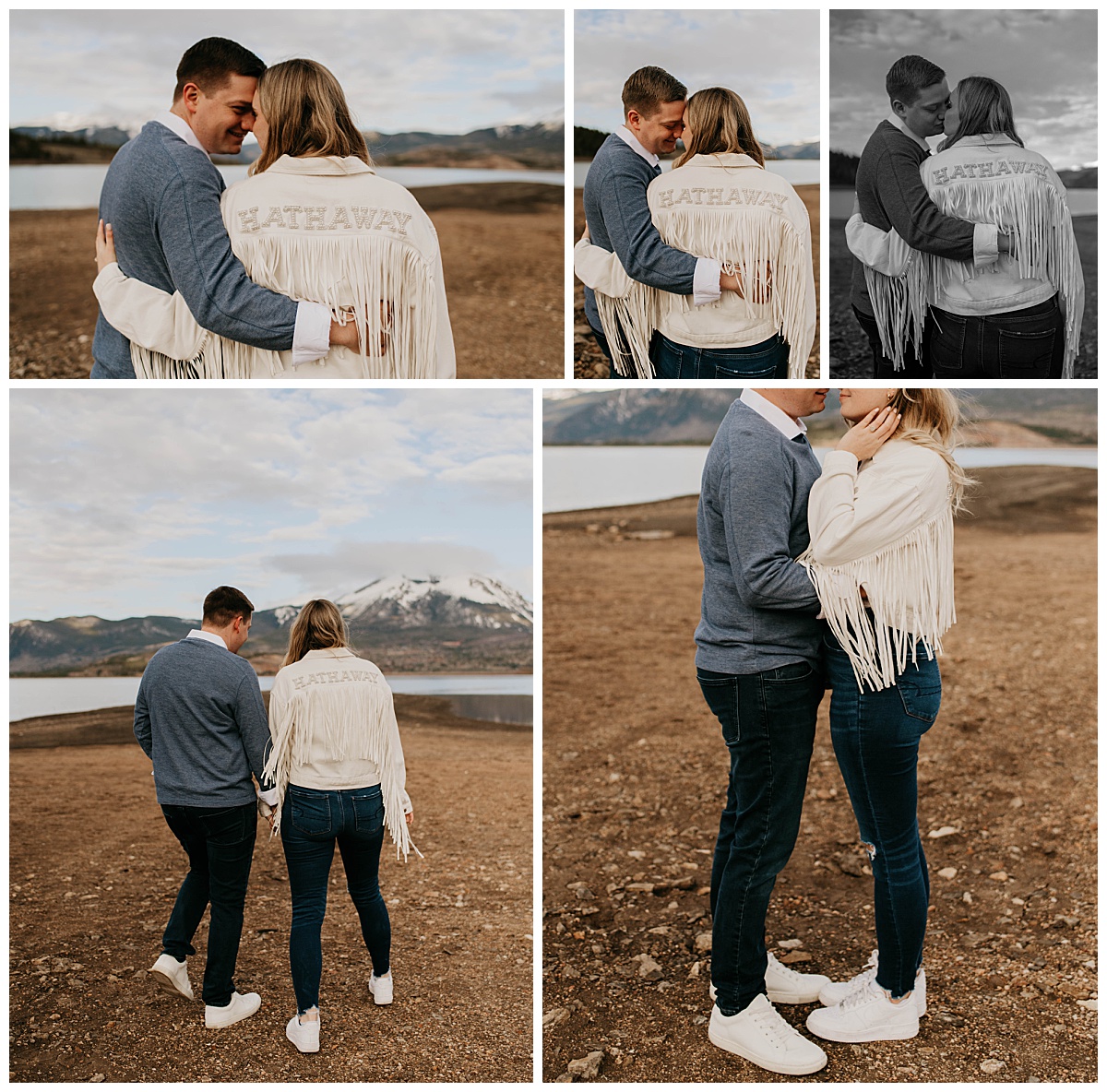 girl wears fringed jacket with her new last name as guy puts arm around her by Stephanie J. Zamora Photography