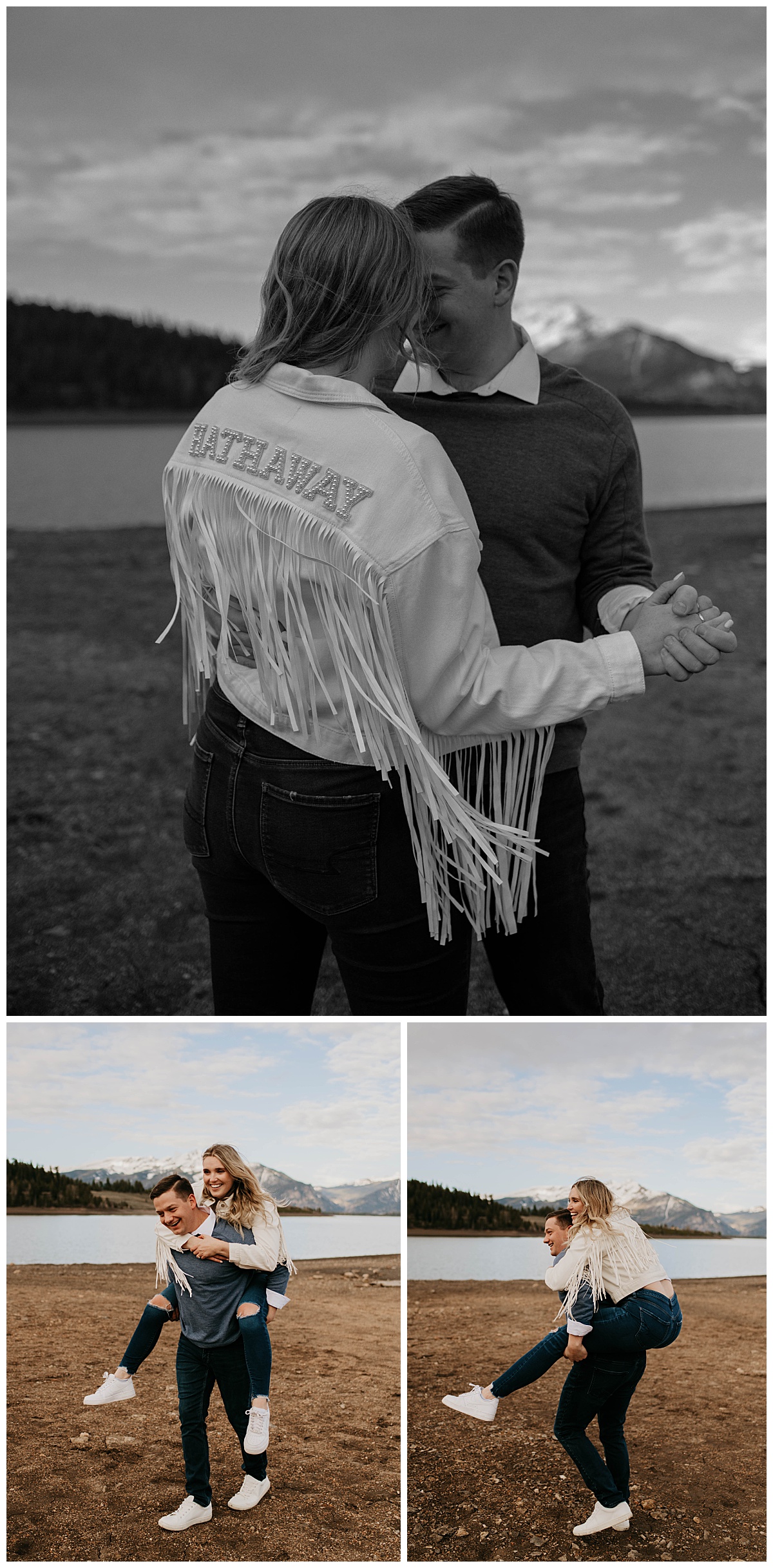 man gives woman piggy back ride by Texas wedding photographer