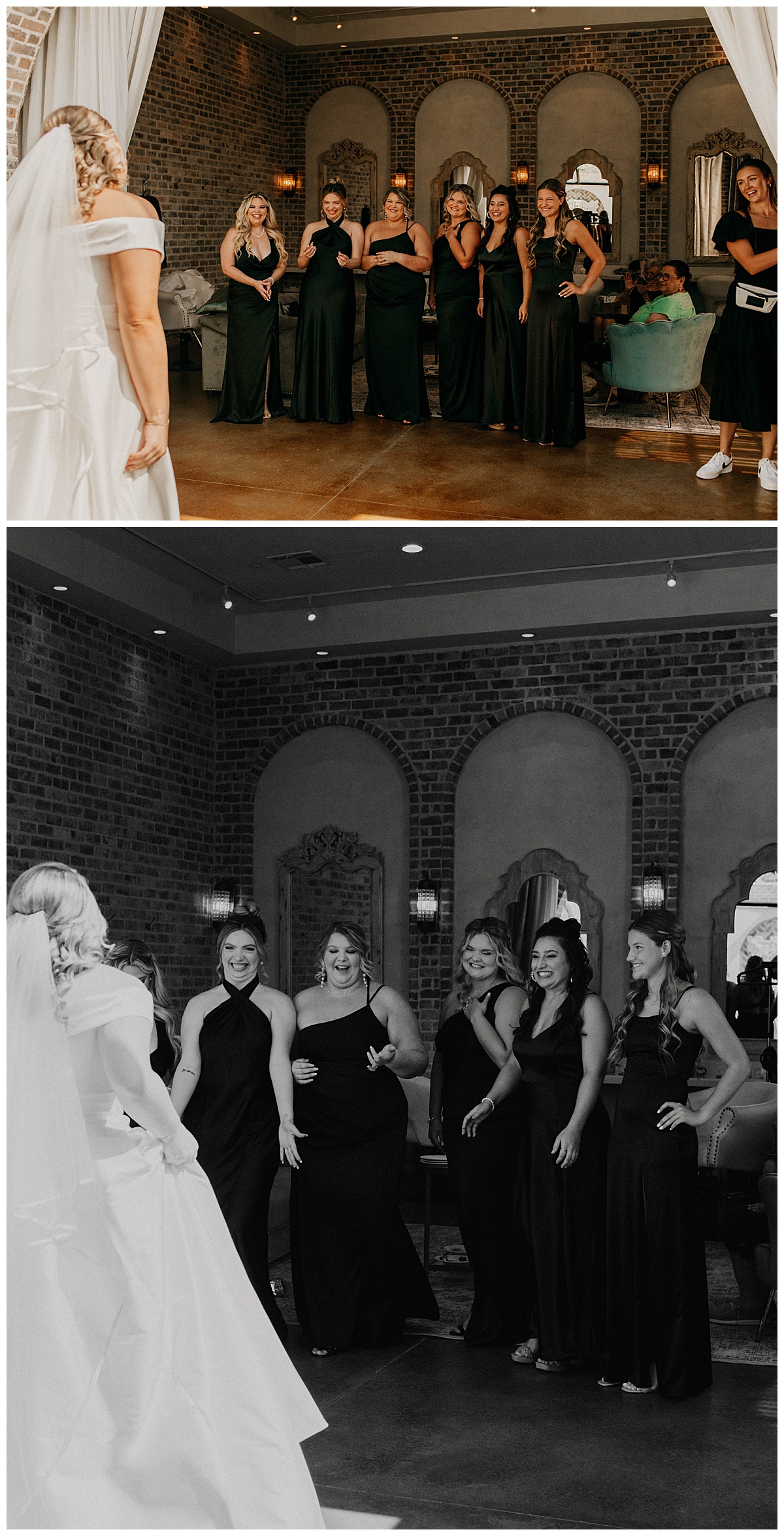 bridesmaids get first look at bridal gown by Stephanie J. Zamora Photography