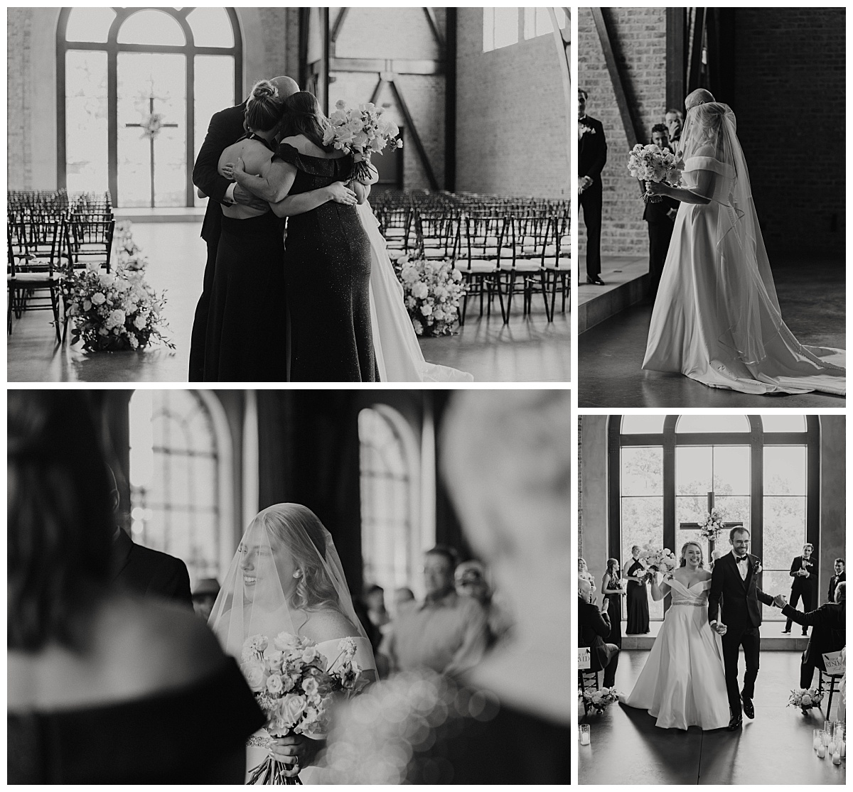 bride is walked down aisle at Iron Manor to meet groom