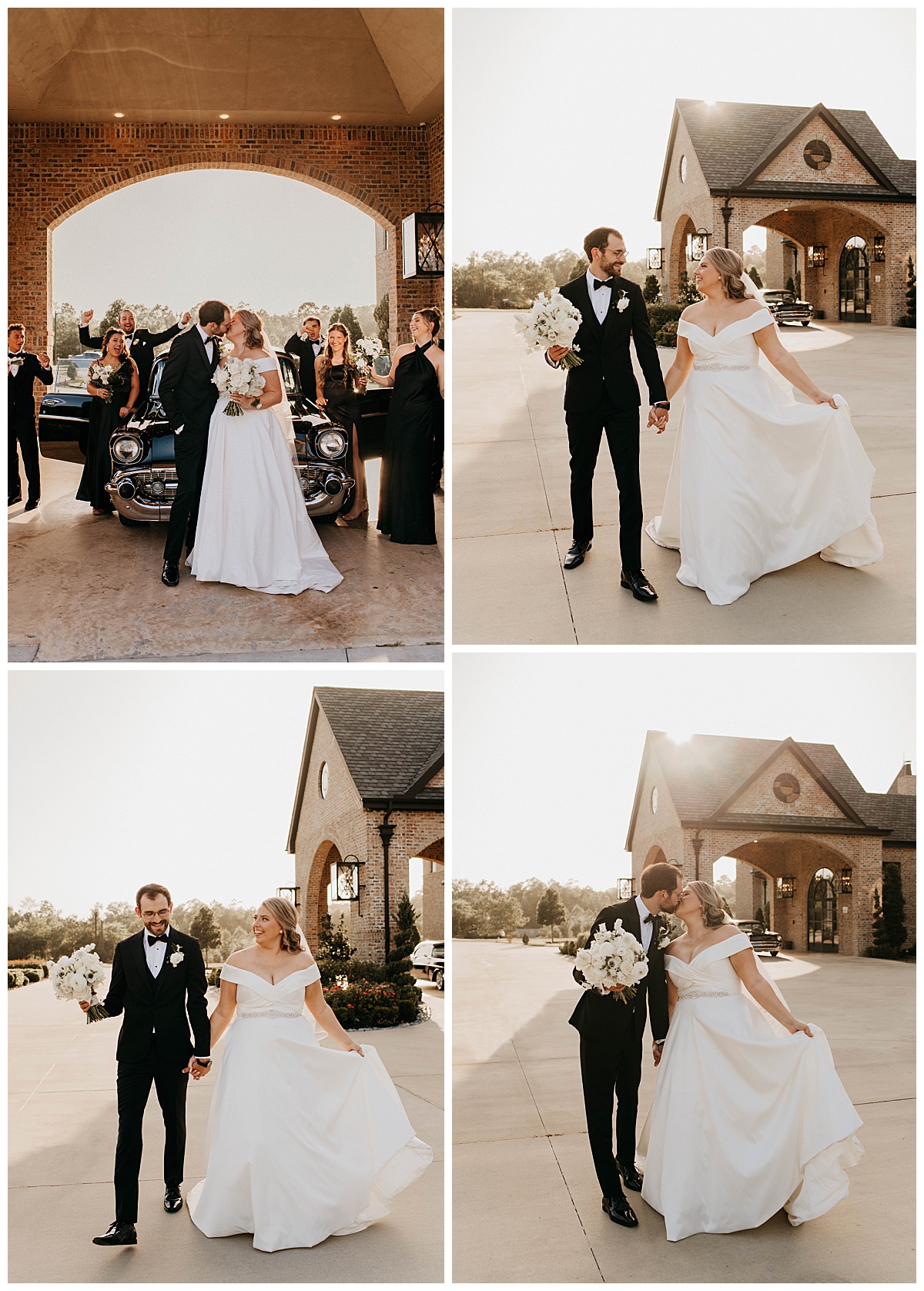 husband and wife take first stroll as married couple outside estate by Stephanie J. Zamora Photography