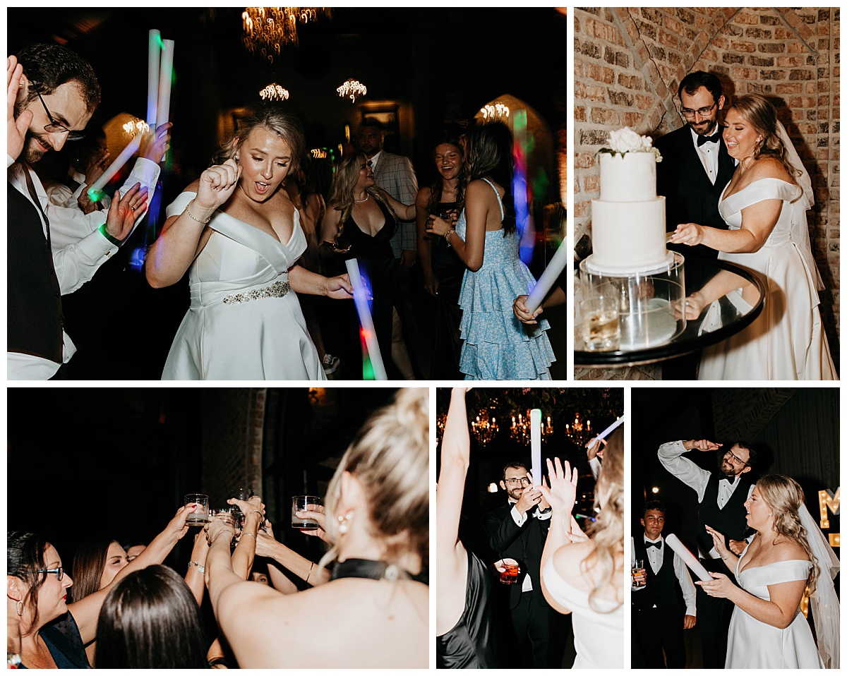 guests dance and toast at reception by Texas wedding photographer