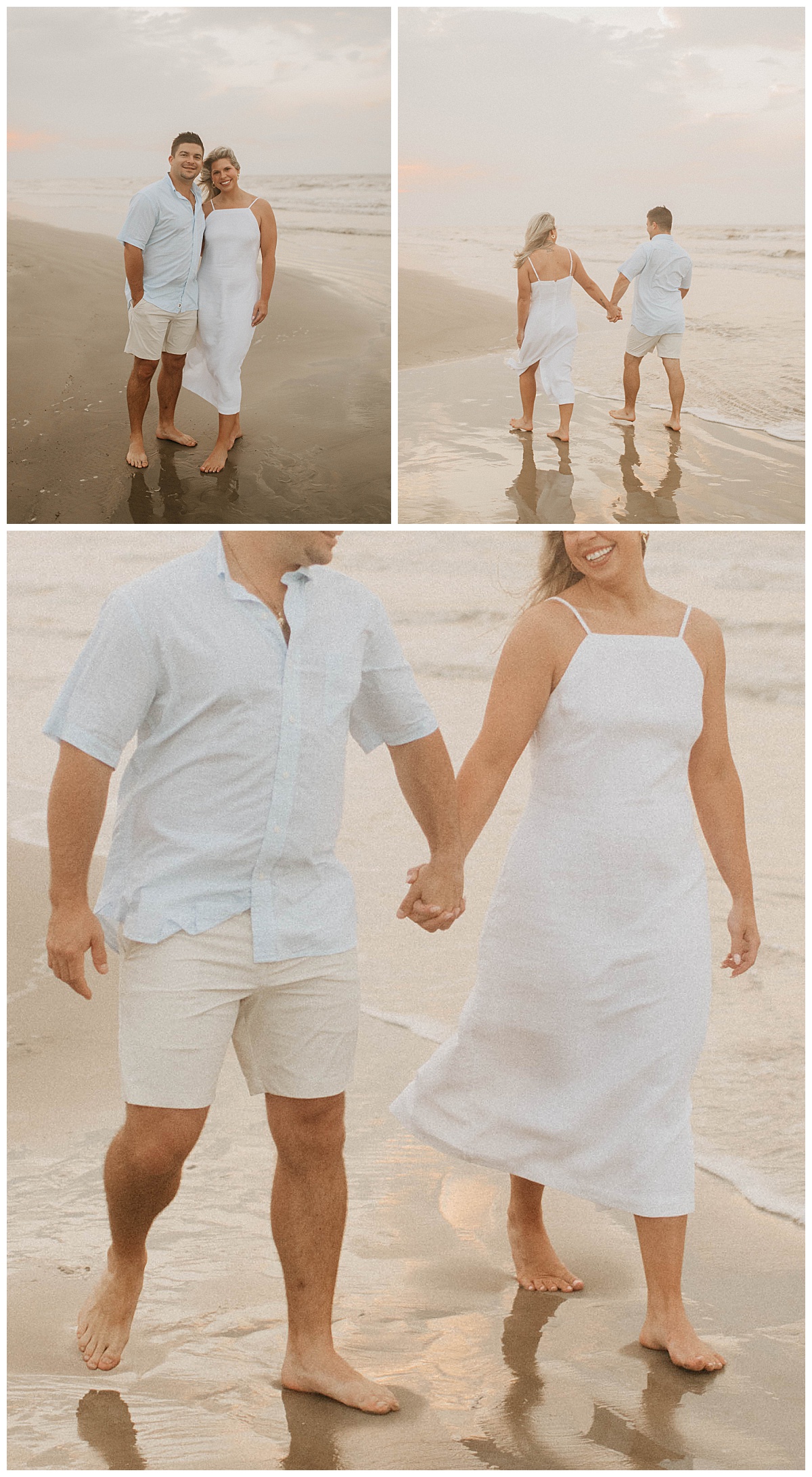 bride to be walks holding hands with groom to be by Texas wedding photographer