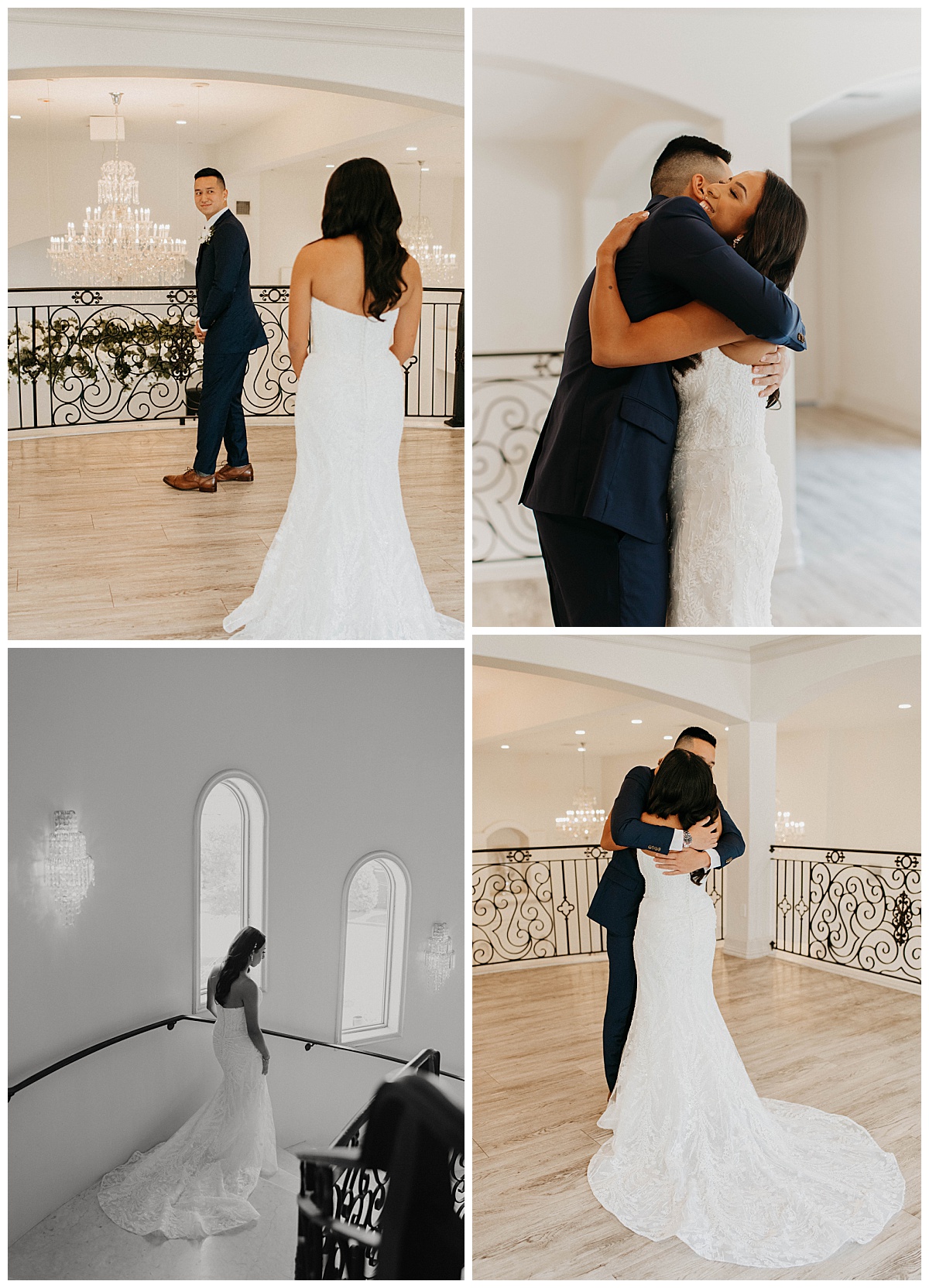 couple shares first look and hugs upon seeing each other at Knotting Hill Place