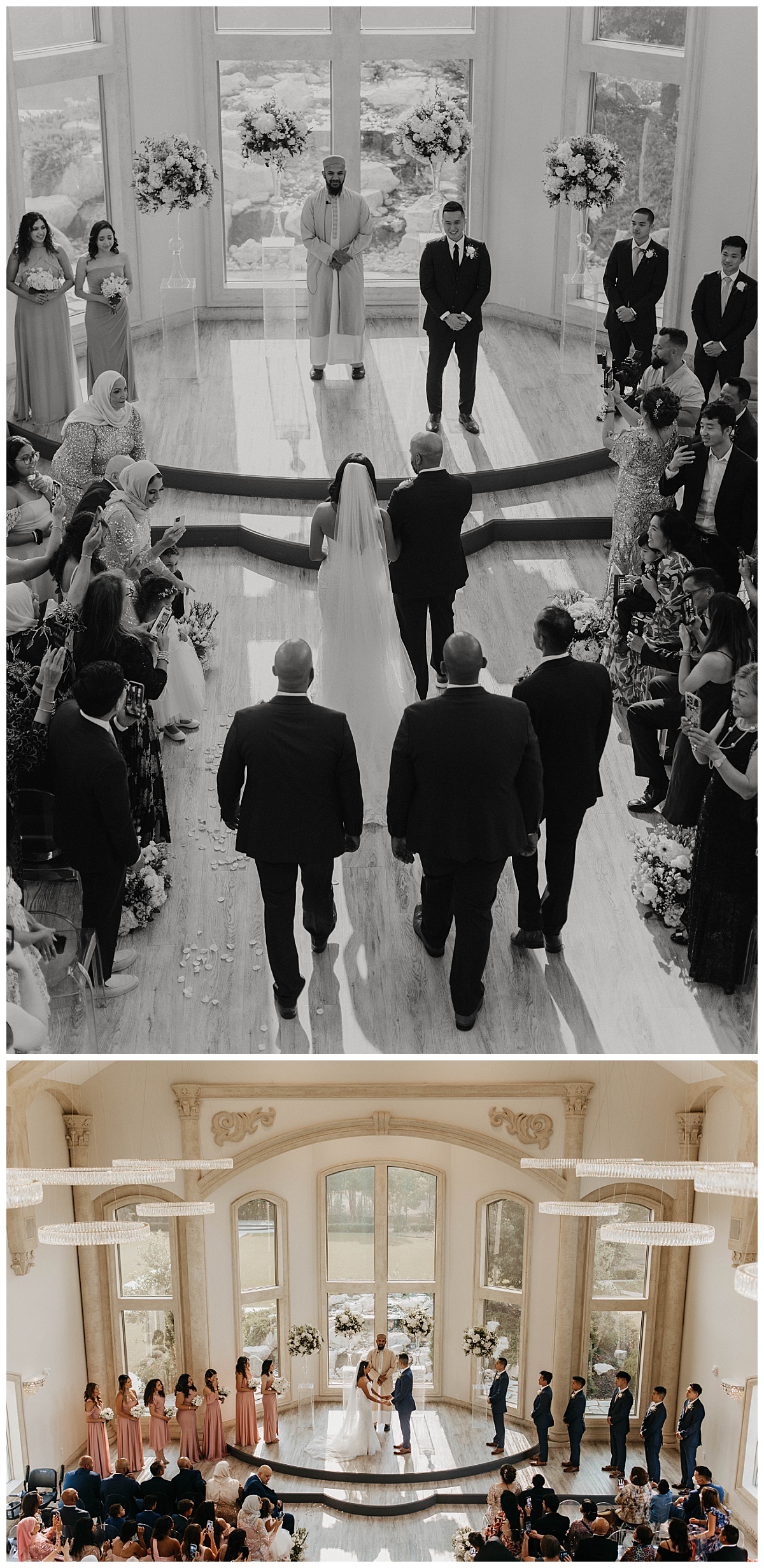 bride is walked down the aisle by members of her family by Texas wedding photographer