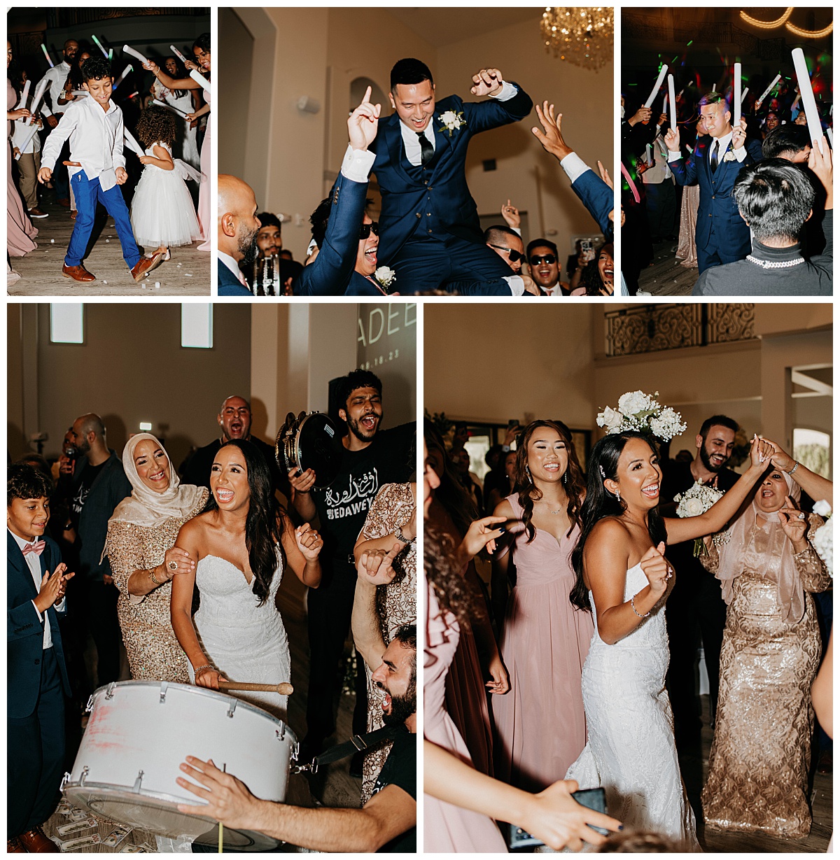 man and woman celebrate by dancing and drumming by Texas wedding photographer