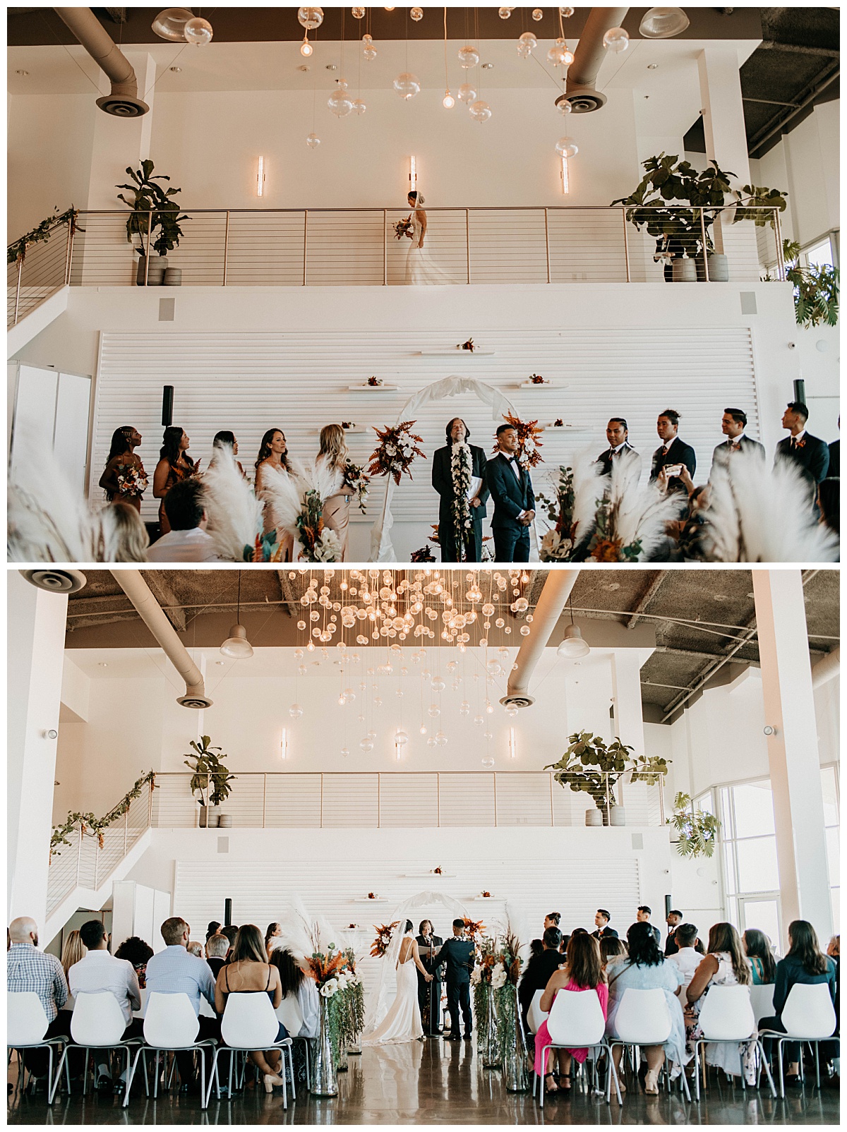 Long Beach ceremony  venue features tall ceilings and artistic light features