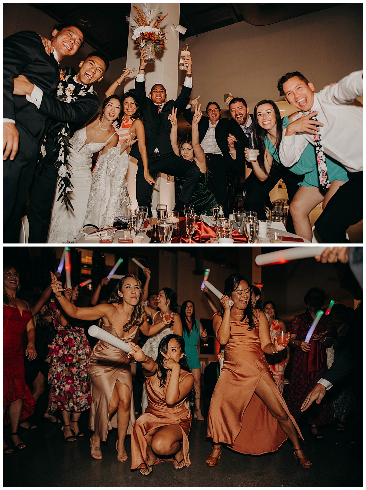 wedding guests dance and celebrate at reception by Stephanie J Zamora Photography