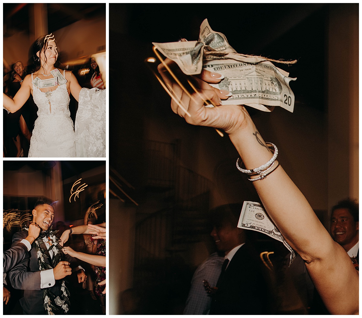 couple has money dance at reception of their Long Beach ceremony 