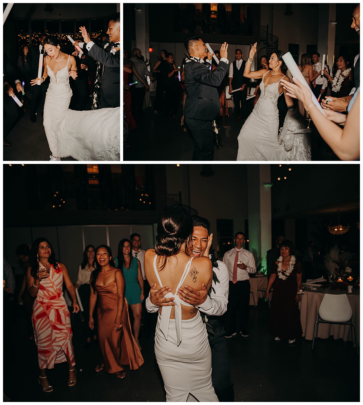 newlyweds dance together at reception of Long Beach ceremony 