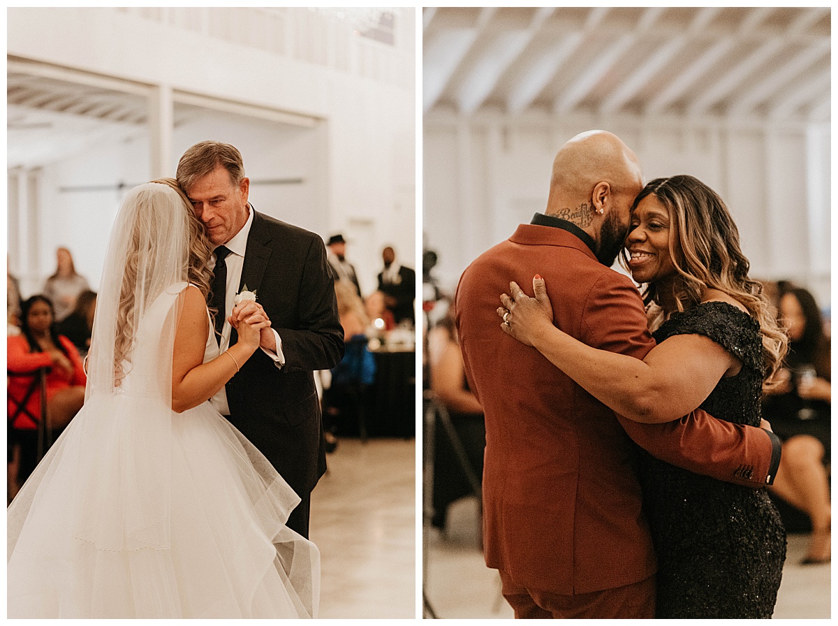 bride and father share a dance while groom and mother do as well by Stephanie J Zamora Photography