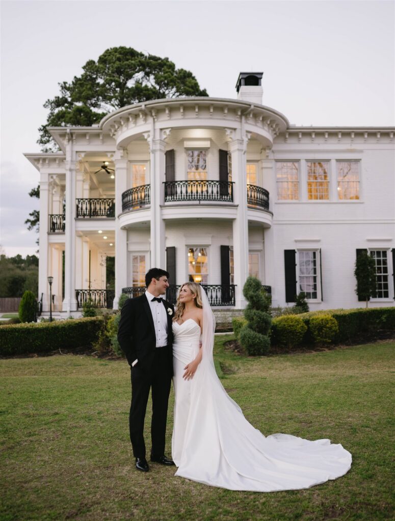 Bride and groom golden hour portraits at Sandlewood Manor wedding Houston, Texas