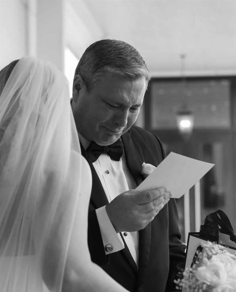 emotional first look with bride & father of the bride at Sandlewood Manor wedding